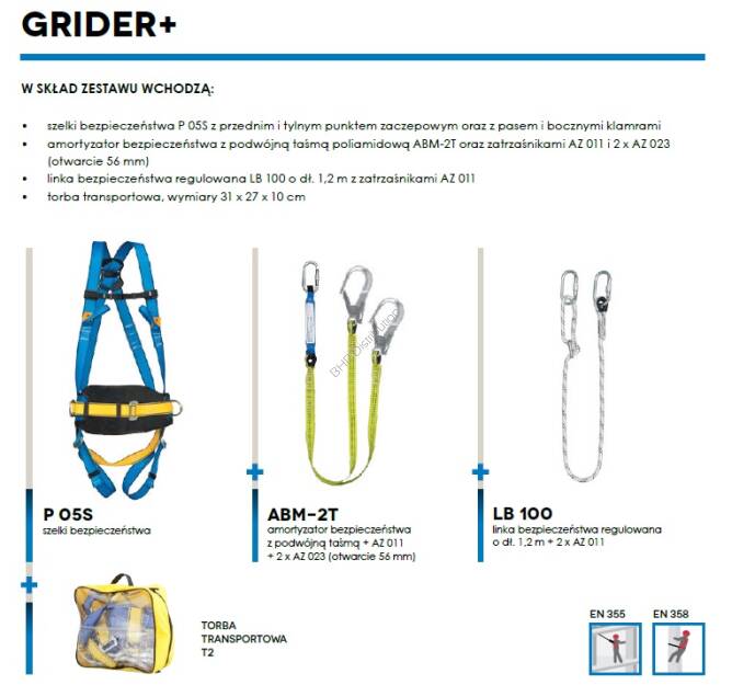 GRIDER + Zestaw PROTEKT powstrzymujący upadek do pracy w podparciu, do pracy na rusztowaniach